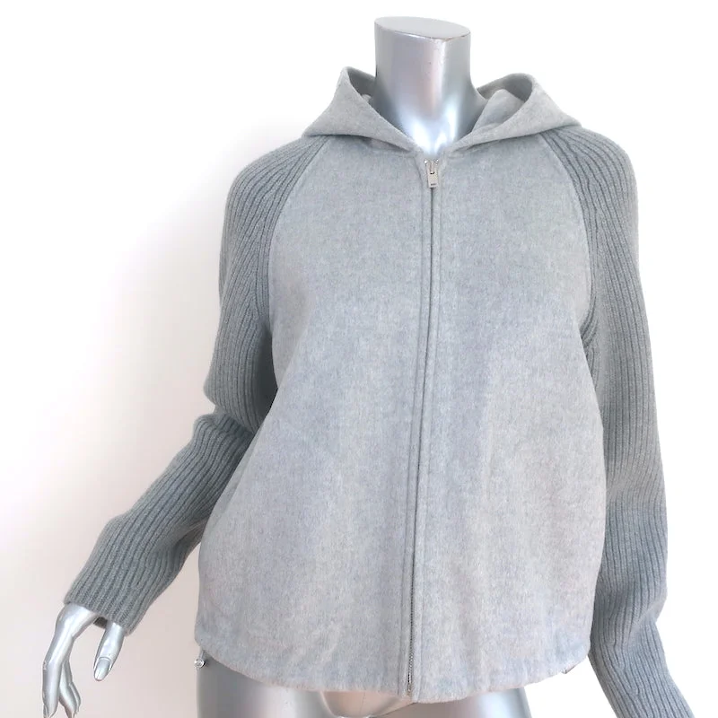 Theory Ribbed-Sleeve Bomber Jacket Gray Melange Wool-Cashmere Size Small NEW