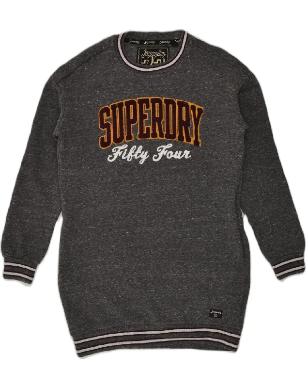 SUPERDRY Womens Longline Graphic Sweatshirt Jumper UK 10 Small  Grey