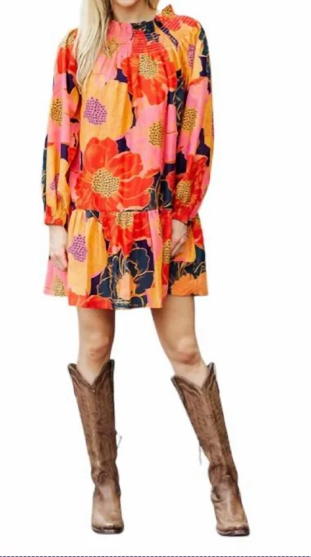 The Cabo Smocked Long Sleeve Dress In Floral