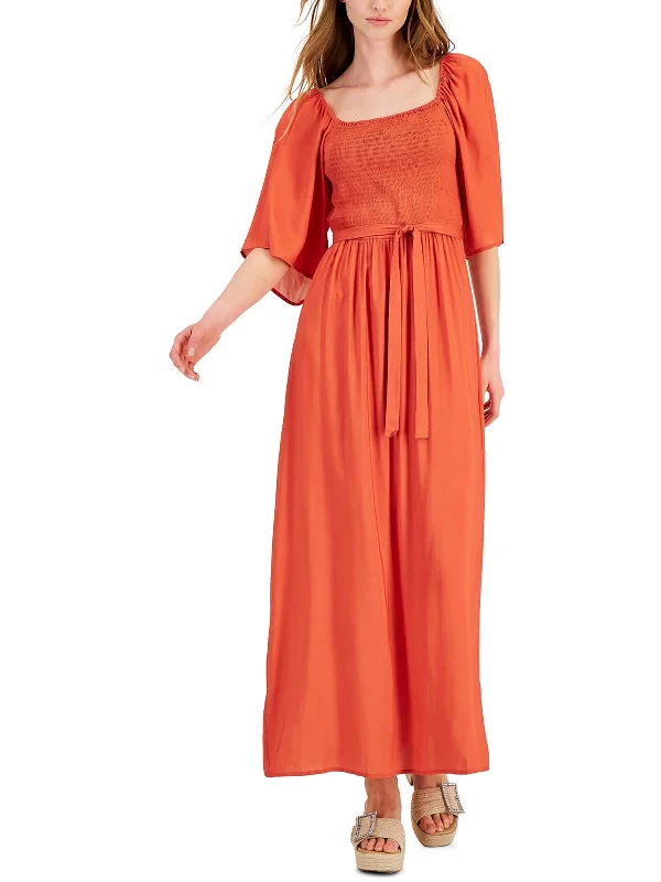 Womens Smocked Maxi Fit & Flare Dress