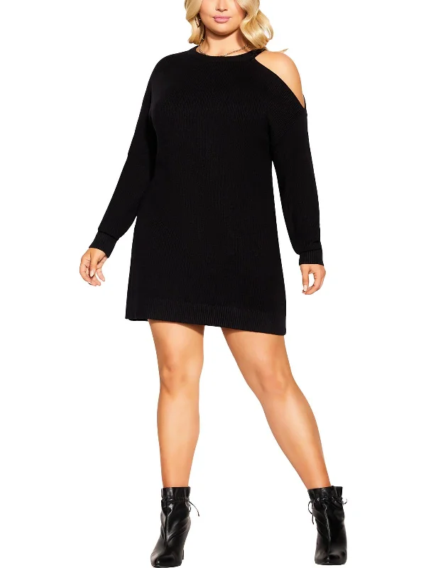 Plus Womens Ribbed Short Sweaterdress