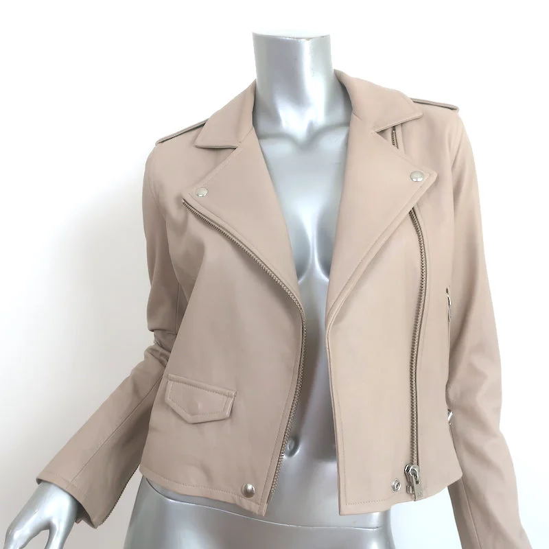 IRO Ashville Leather Moto Jacket Taupe Size 40