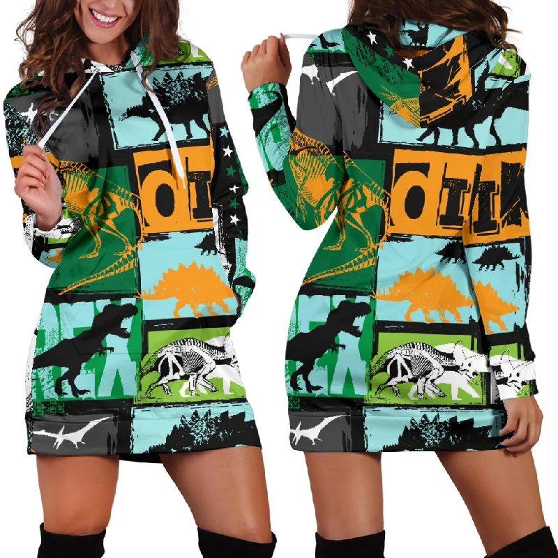 Dinosaurs Print Pattern Women'S Hoodie Dress