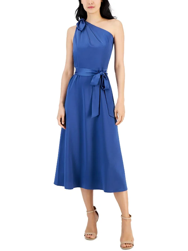 Womens Satin Midi Fit & Flare Dress