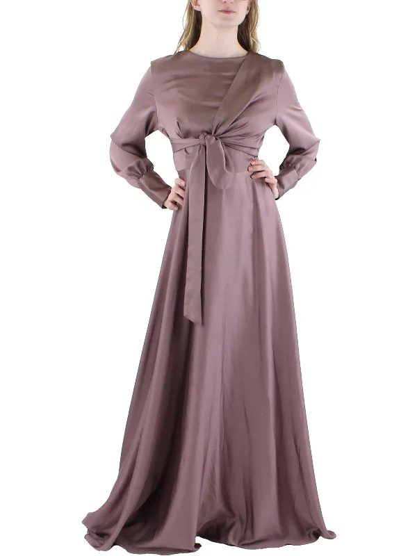 Womens Satin Long Sleeves Evening Dress