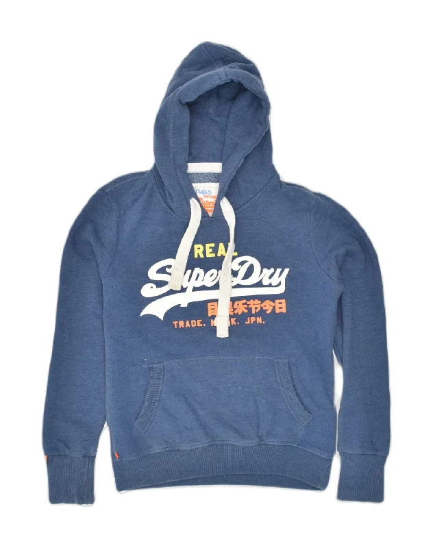 SUPERDRY Womens Graphic Hoodie Jumper UK 10 Small Navy Blue Cotton