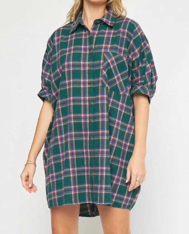 Oversized Flannel Dress In Green