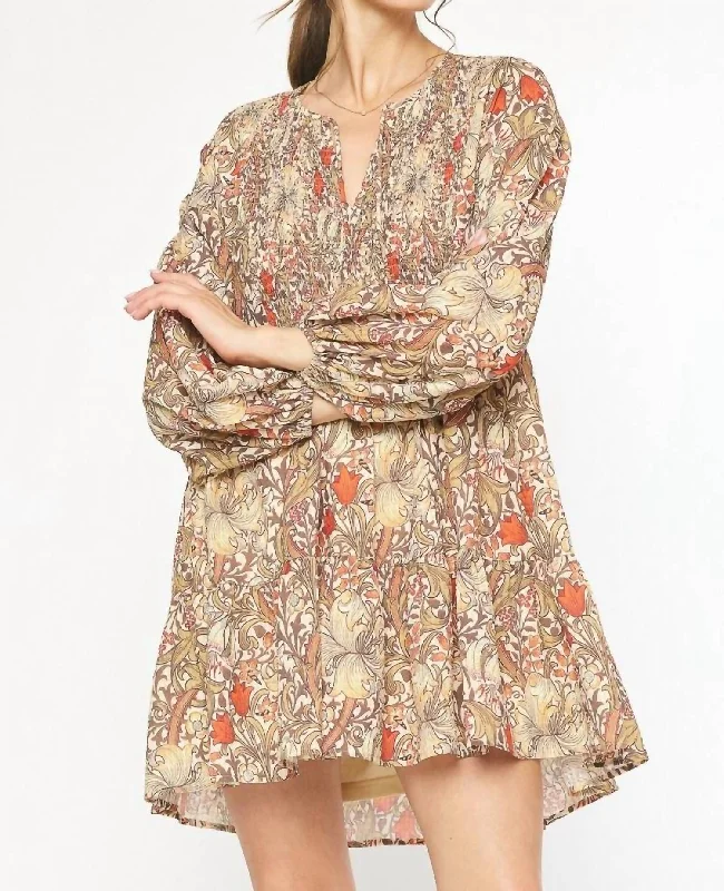 Paisley Floral Dress In Mocha