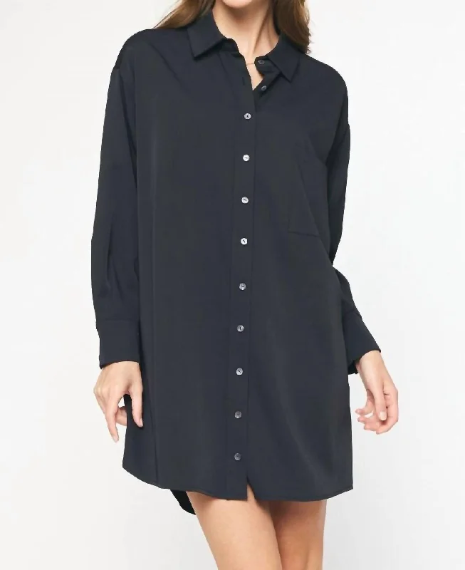 Long Sleeve Button Up Dress In Black