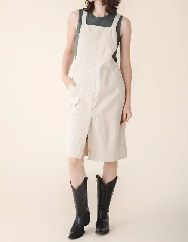 Canvas Overall Dress In Oyster