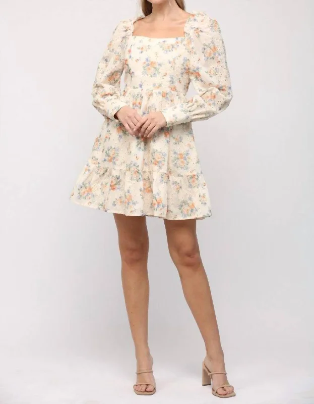 Fiona Floral Mini Dress In Ivory Multi