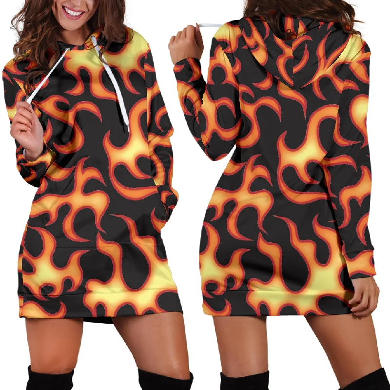 Fire Flame Dark Pattern Women'S Hoodie Dress