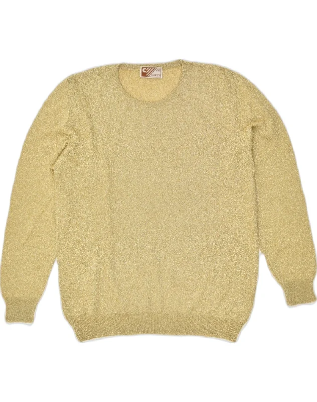 VINTAGE Womens Crew Neck Jumper Sweater UK 14 Medium Gold