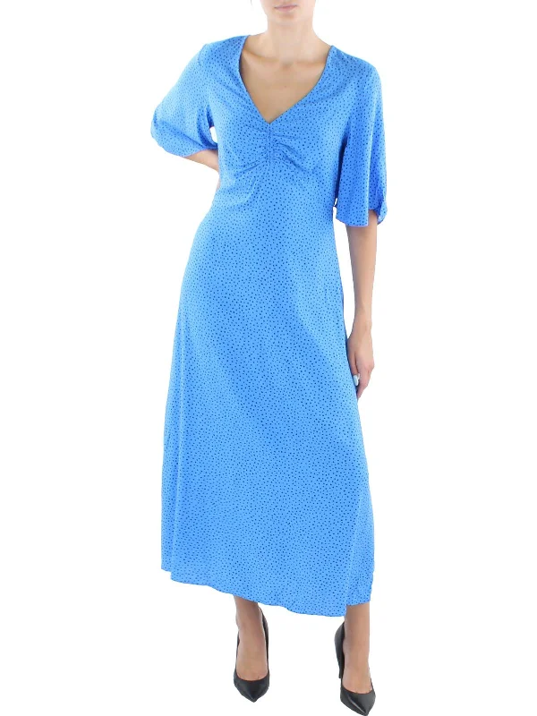 Womens Ruched V-neck Midi Dress