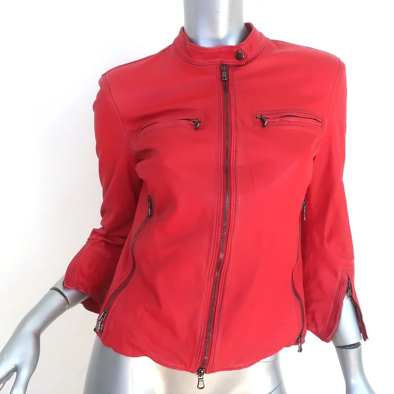 R13 Cafe Racer Cropped Biker Jacket Red Leather Size Large