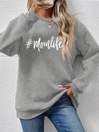 Graphic #MomLife Round Neck Ladies Sweatshirt