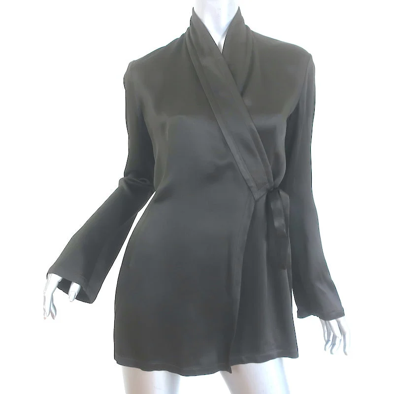 Donna Karan Wrap Jacket Dark Brown Satin Size US 4