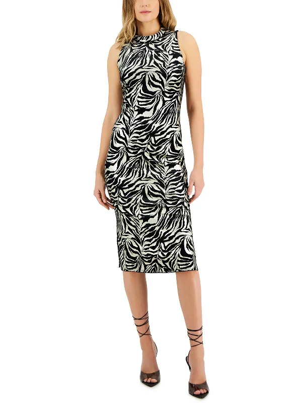 Womens Foiled Midi Sheath Dress