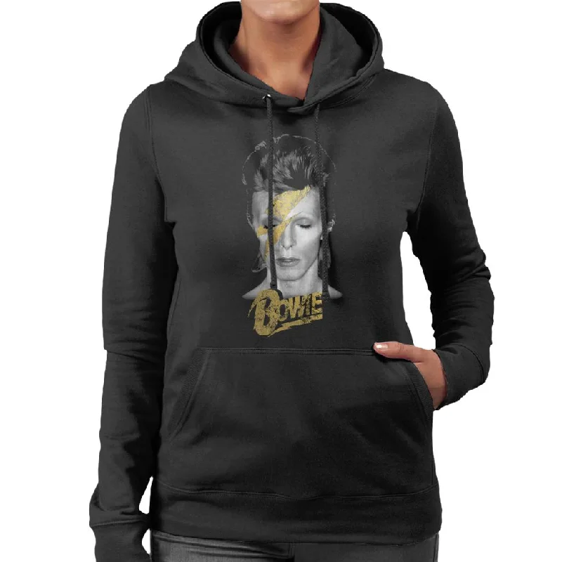 David Bowie Aladdin Sane Golden Lightning Bolt Women's Hooded Sweatshirt