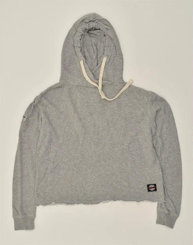 SUPERDRY Womens Oversized Hoodie Jumper UK 6 XS Grey Cotton