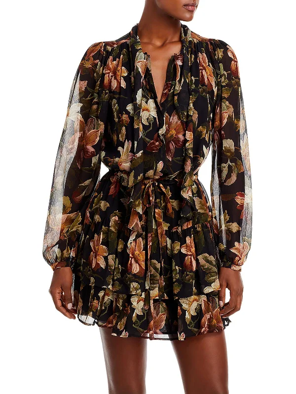 Elynne Womens Silk Floral Print Shift Dress