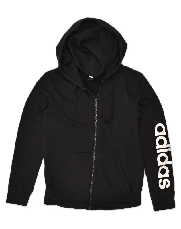 ADIDAS Womens Graphic Zip Hoodie Sweater UK 12/14 Medium Black Cotton