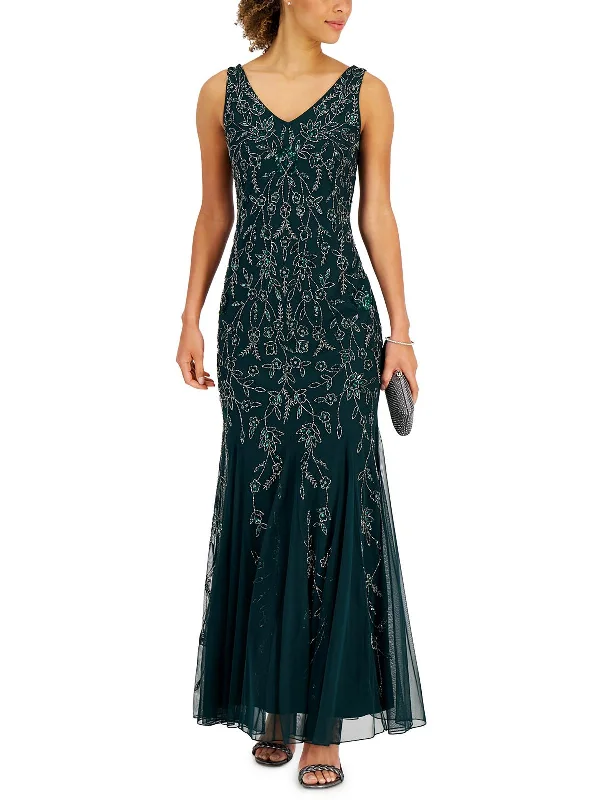 Womens Mesh Embellished Evening Dress