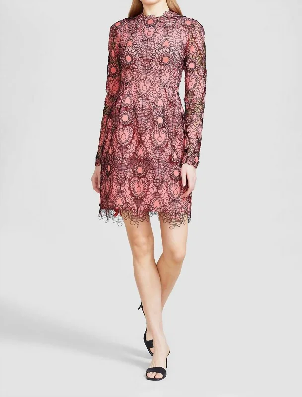 Corded Heart Lace Dress In Salmon