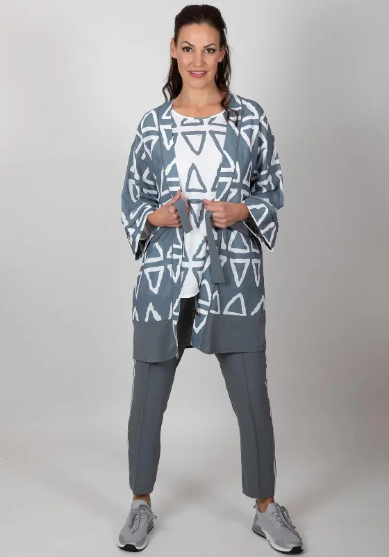 Inco Triangle Print Open Light Kimono, Grey & White