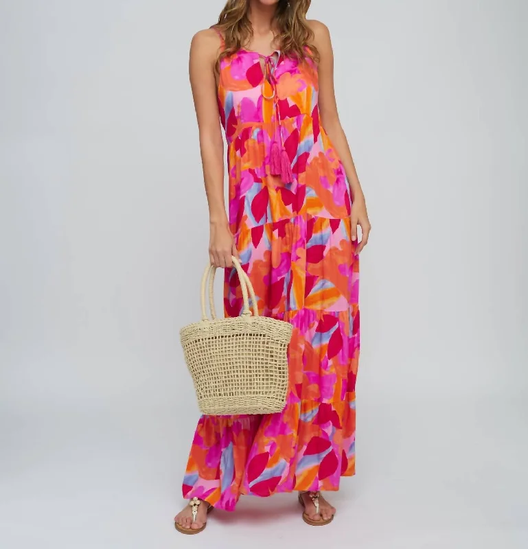 Astoria Maxi Dress In Orange Pink Red