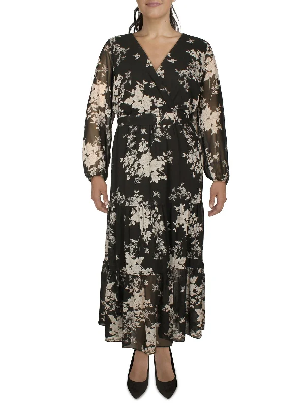 Plus Womens Chiffon Printed Maxi Dress