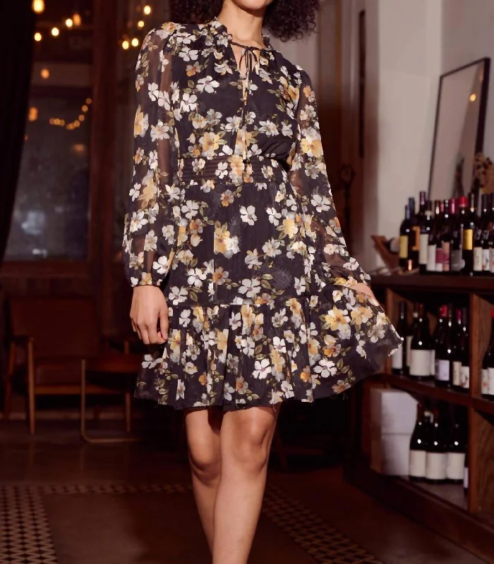 Dallas Floral Dress In Black/yellow