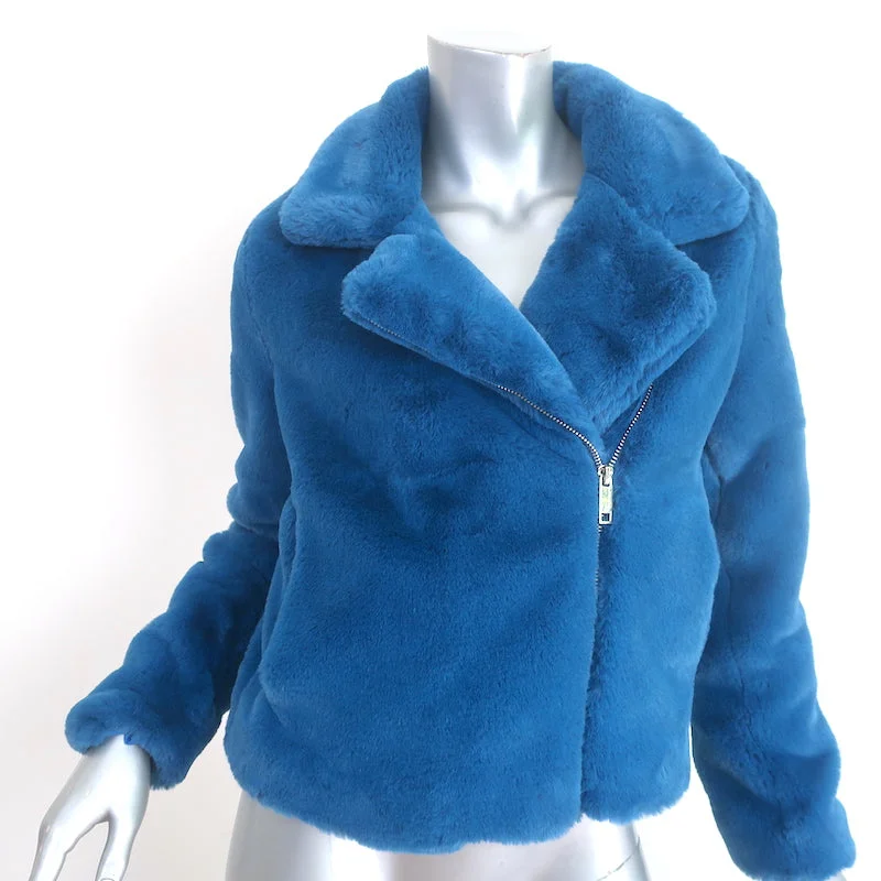 Apparis Tukio Faux Fur Biker Jacket Blue Size Small