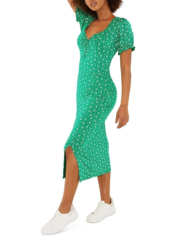 Womens Floral Short Sleeve Midi Dress