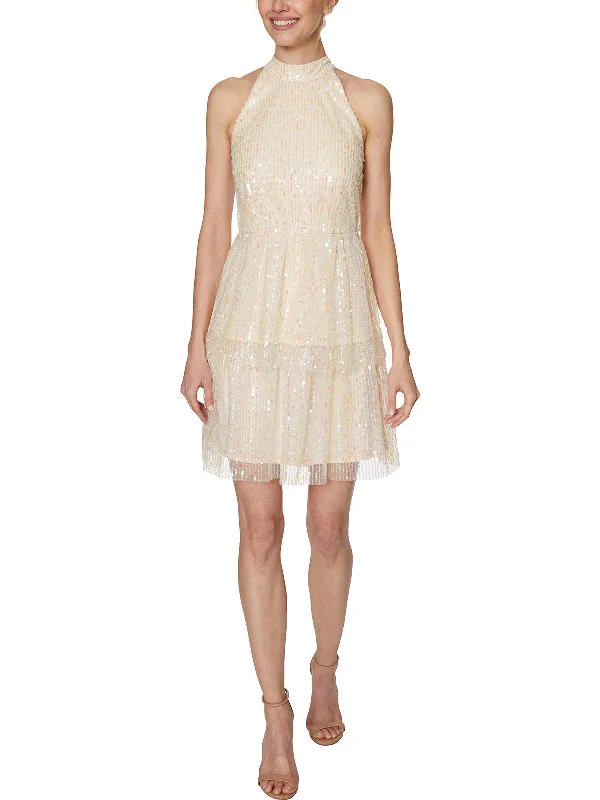 Womens Beaded Shimmer Mini Dress