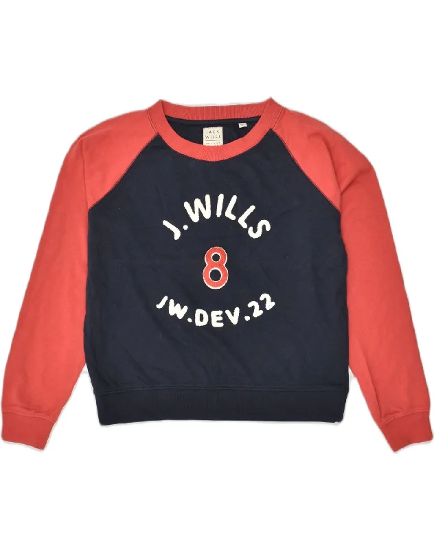 JACK WILLS Womens Graphic Sweatshirt Jumper UK 10 Small  Navy Blue