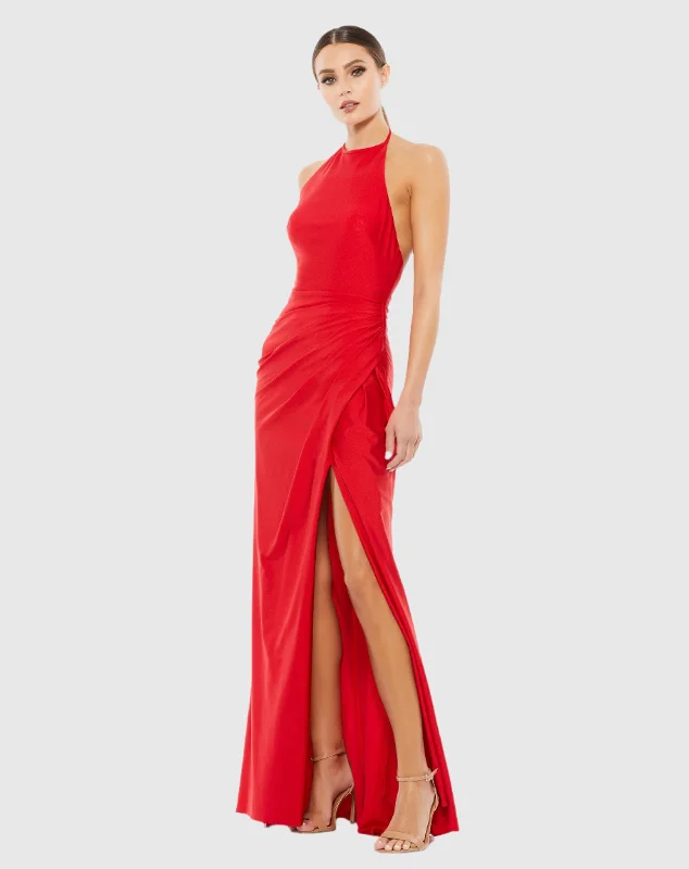 Sleeveless Pleated Halter Gown - FINAL SALE