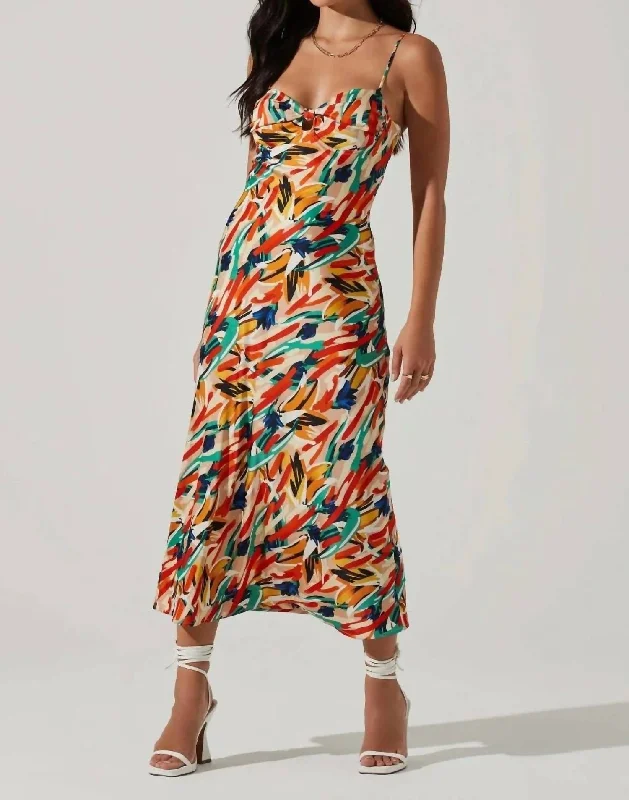 Mariela Dress In Orange Green Multi