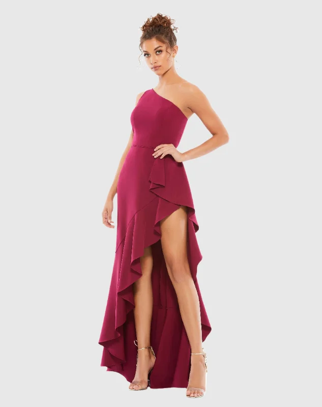 One Shoulder High Slit Ruffle Gown - FINAL SALE