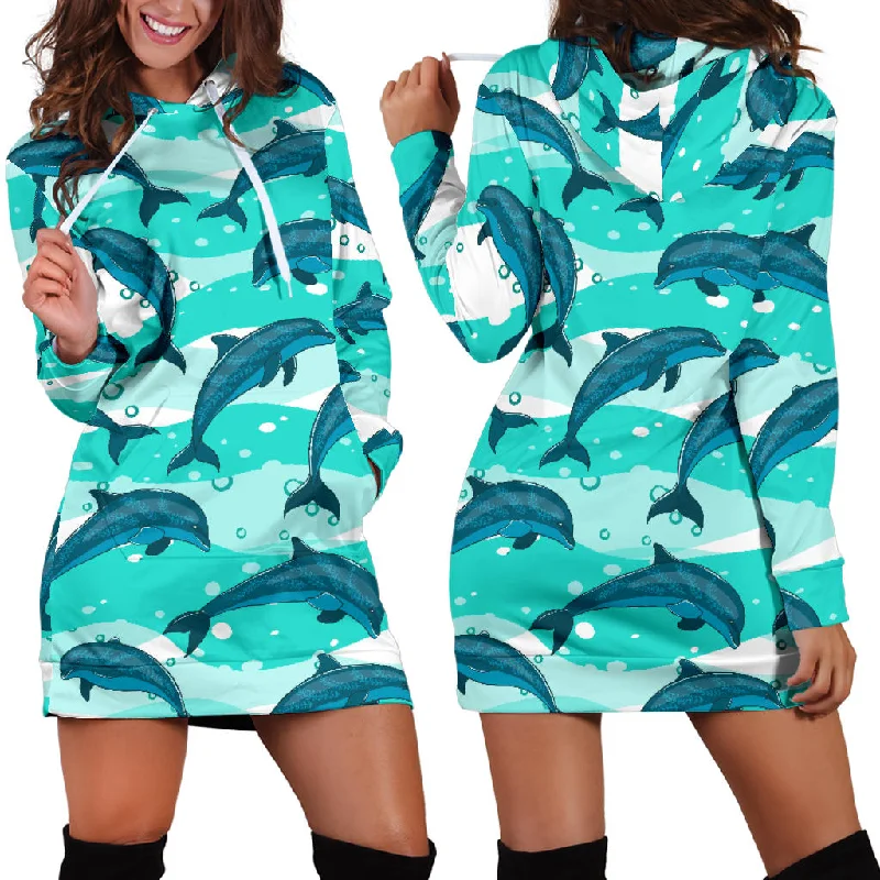 Dolphin Sea Pattern Women'S Hoodie Dress