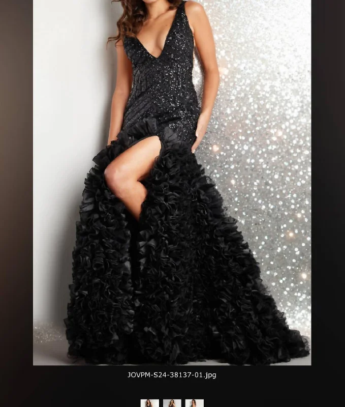 Sequin One Shoulder In Black