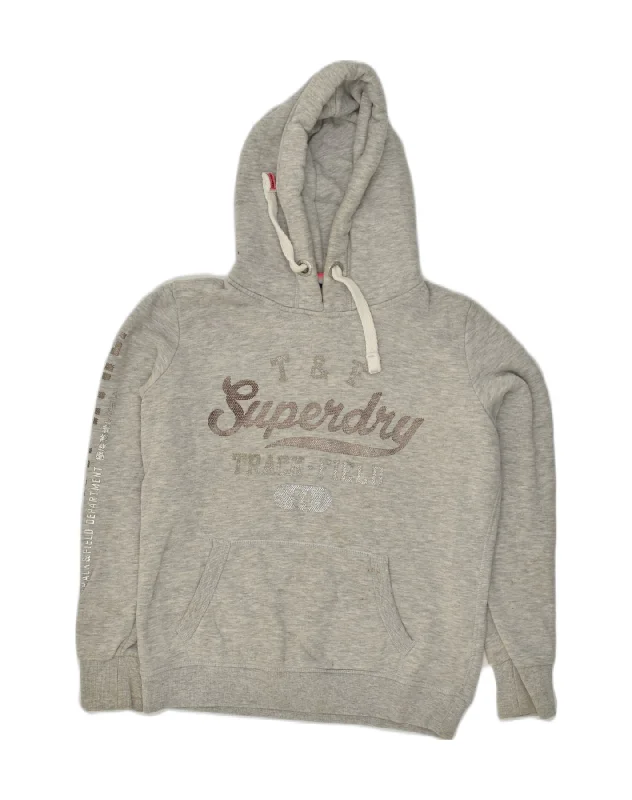 SUPERDRY Womens Graphic Hoodie Jumper UK 12 Medium Grey