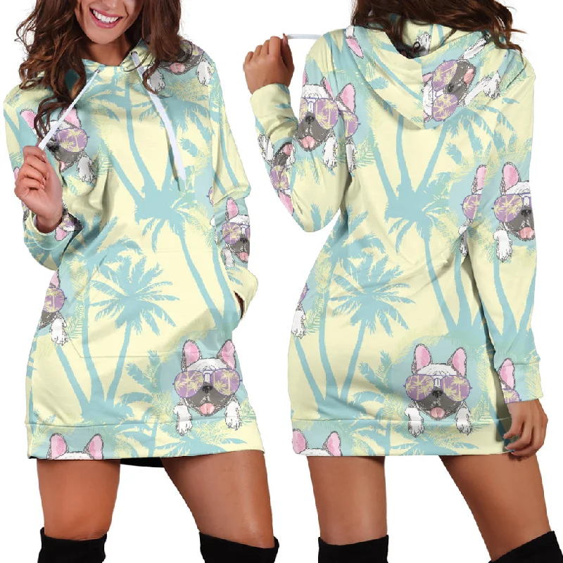 French Bulldog Hawaii Blackground Women'S Hoodie Dress