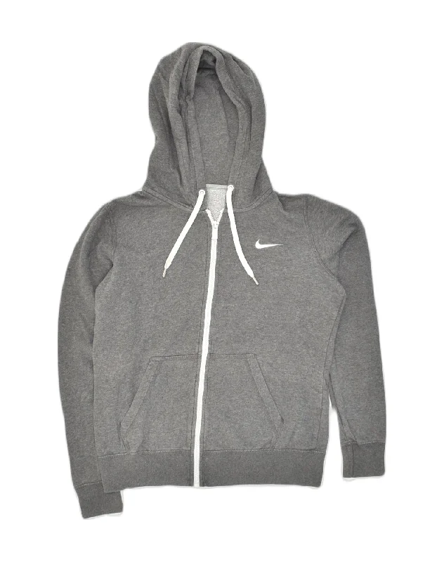 NIKE Womens Zip Hoodie Sweater UK 14 Medium Grey Cotton