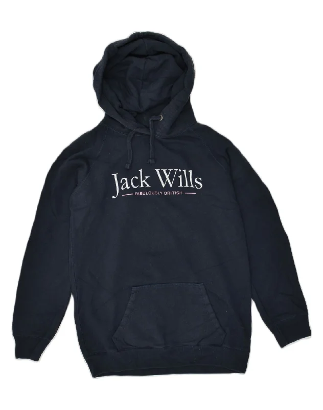 JACK WILLS Womens Graphic Hoodie Jumper UK 10 Small  Navy Blue Cotton