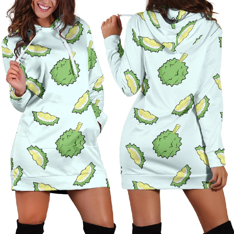 Durian Pattern Blue Background Women'S Hoodie Dress