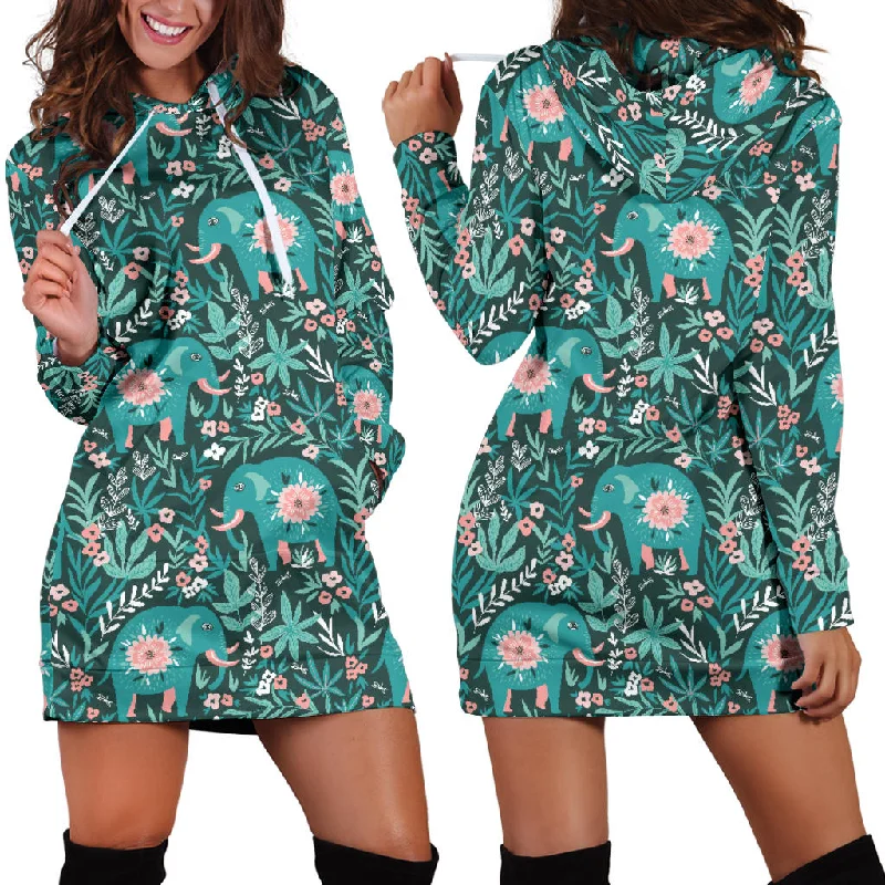 Elephants Jungle Pattern Women'S Hoodie Dress