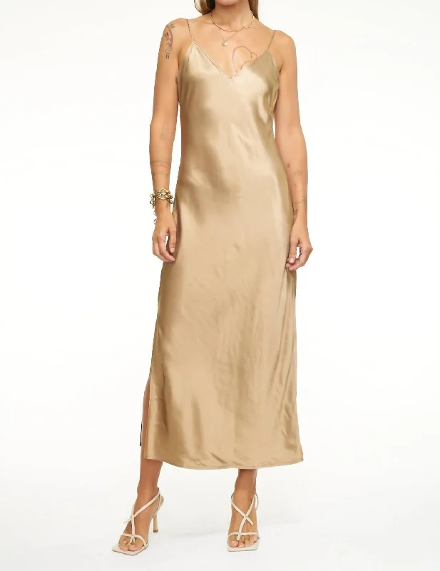 Mari V-Neck Slip Dress In Mushroom