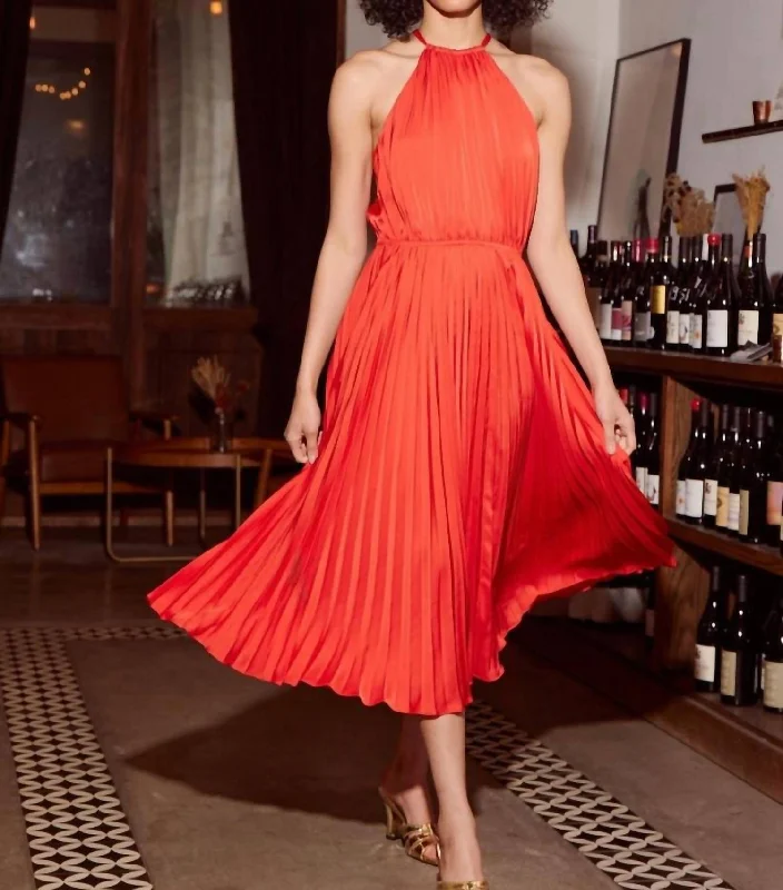 Kora Pleated Dress In Red