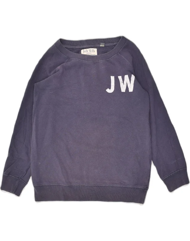 JACK WILLS Womens Graphic Sweatshirt Jumper UK 8 Small Navy Blue Cotton